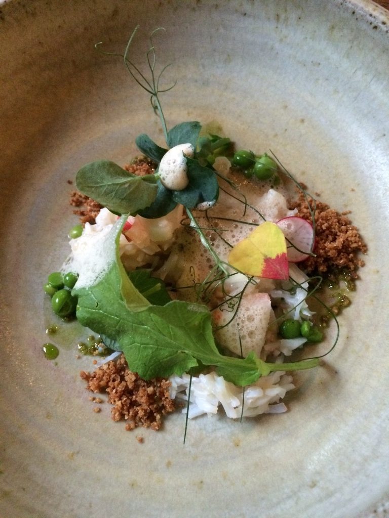 Crab and lobster and peas at Timberyard, Edinburgh, Scotland