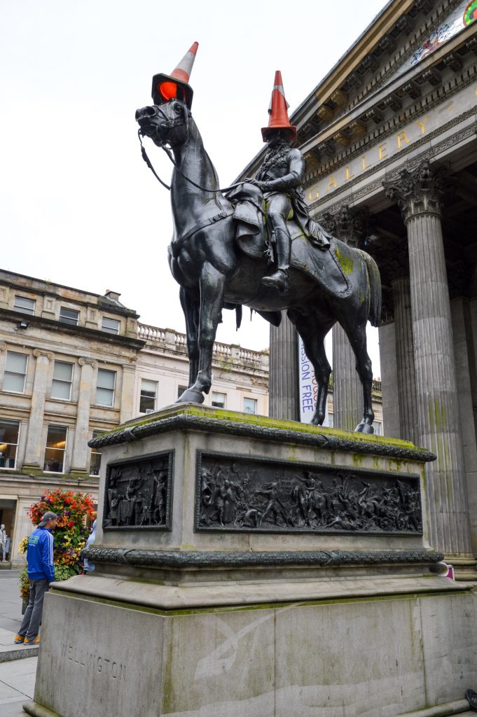 Duke of Wellington statue with cones in Glasgow, Scotland