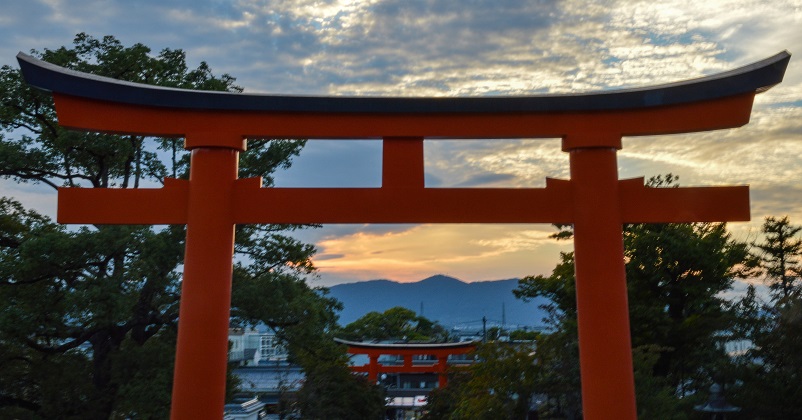 Top of an orange torii gate at Fushimi Inari-taisha, which we saw during our 6 days in Kyoto