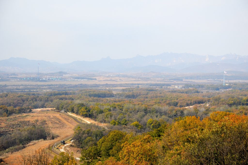 View of Kijŏngdong (North Korea) and Tae Sung Dong (South Korea) from Dora Observatory, DMZ