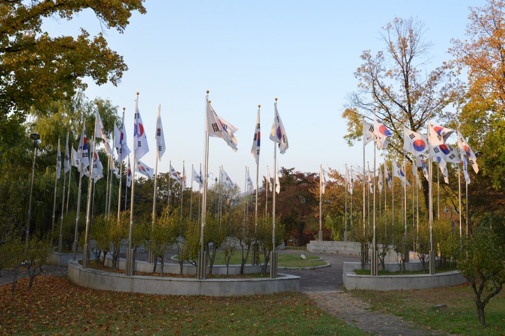 South Korean flags in Yongsan Family Park, Seoul, South Korea