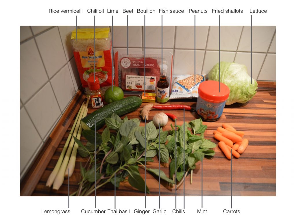 Ingredients for bún bò Köln 