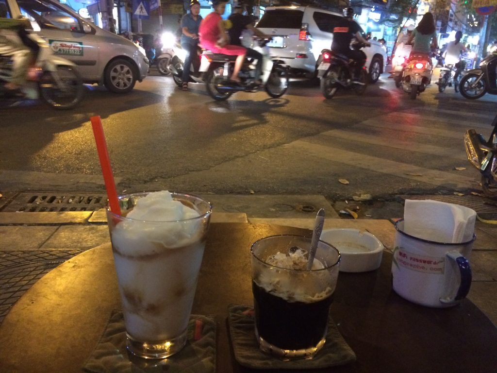 Iced coffee and coconut coffee smoothie, Hanoi, Vietnam