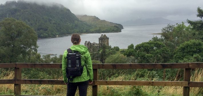 Admiring the view of Eilean Donan Castle in Dornie, Scotland