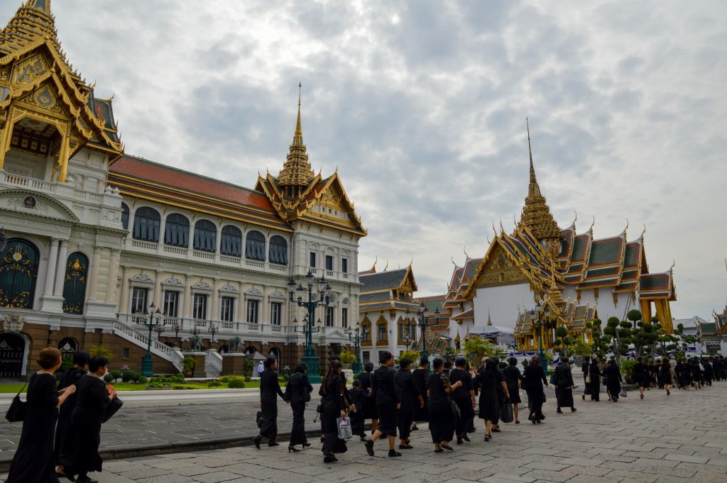 Mourners at the Grand Palace in Bangkok, Thailand