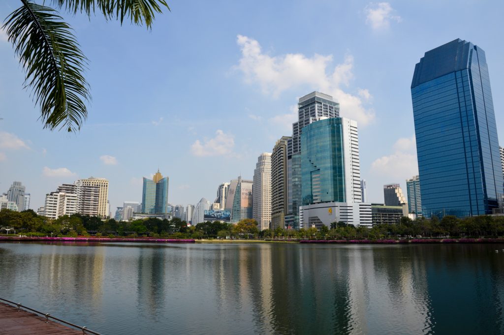 Skyline view from Benjakitti Park, Bangkok, Thailand