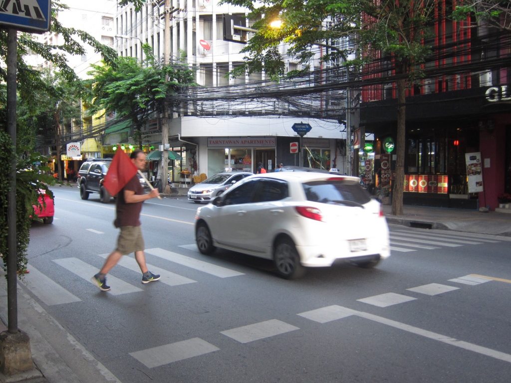 Crossing the street in Bangkok, Thailand