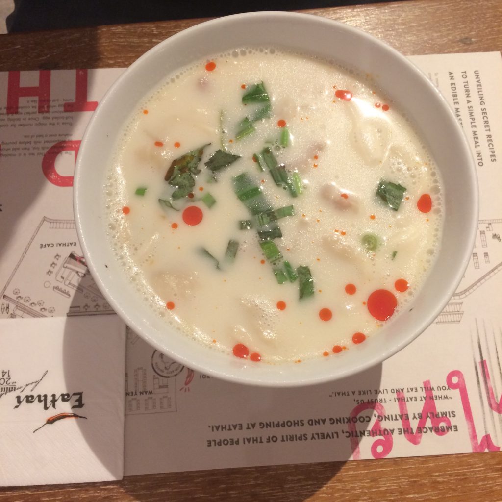 Coconut milk and galangal soup at Eathai, Bangkok, Thailand