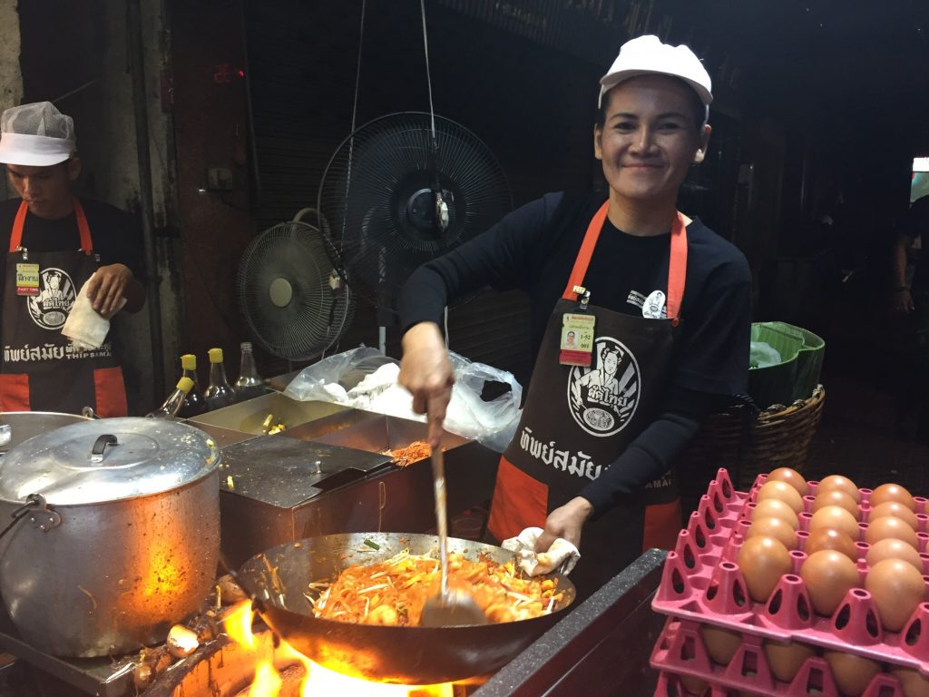 Pad Thai cooking at Thip Samai, Bangkok, Thailand