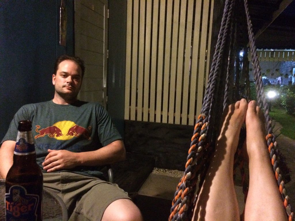 Drinking Tiger beer, Ko Lanta, Thailand