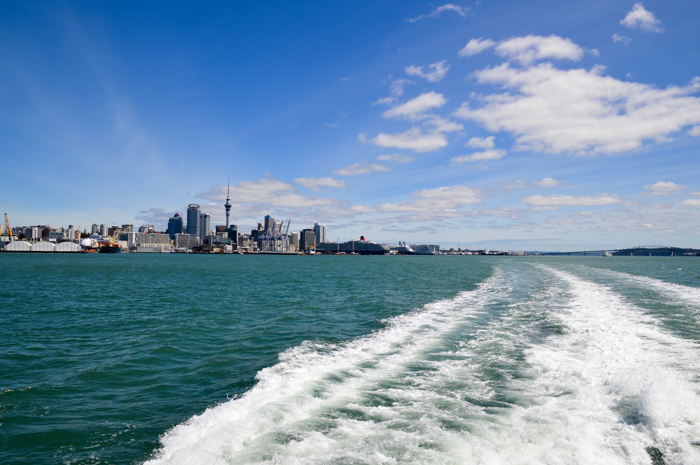 View of Auckland on the ferry to Waiheke Island, New Zealand