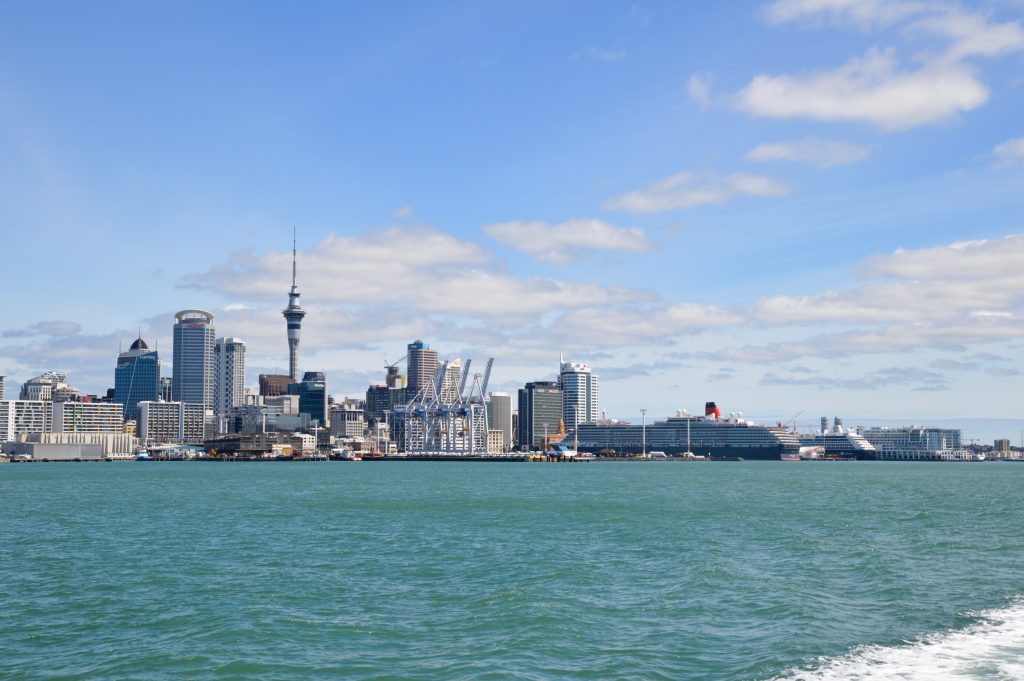 View of Auckland from Waiheke Island ferry, New Zealand