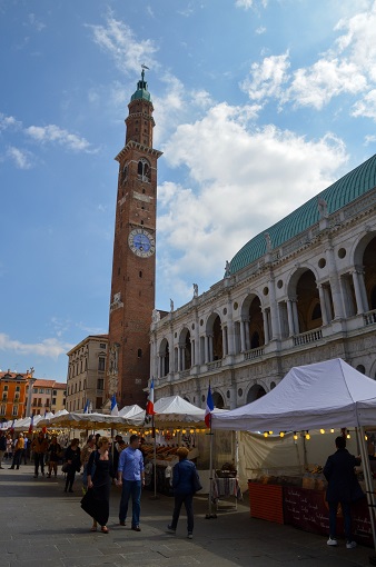 Tents in front of the Palladian Basilica by Palladio in Vicenza, Italy