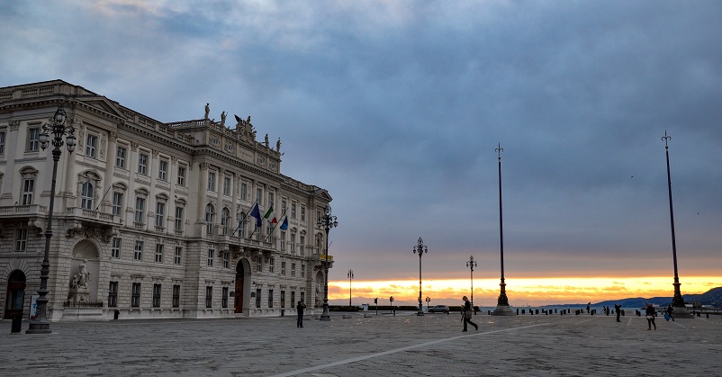 Piazza Unita d’Italia at sunset, one of the many things to do in Trieste, Italy
