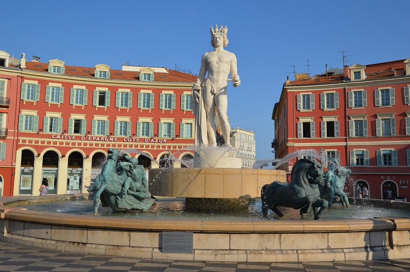Statue and fountain at Place Masséna in Nice, France