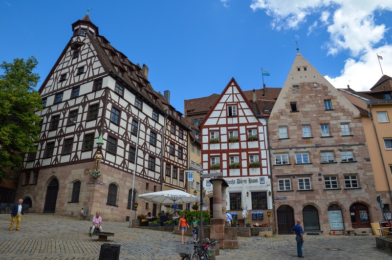 Half-timbered buildings in Tiergärtnerplatz in Nuremberg, Germany
