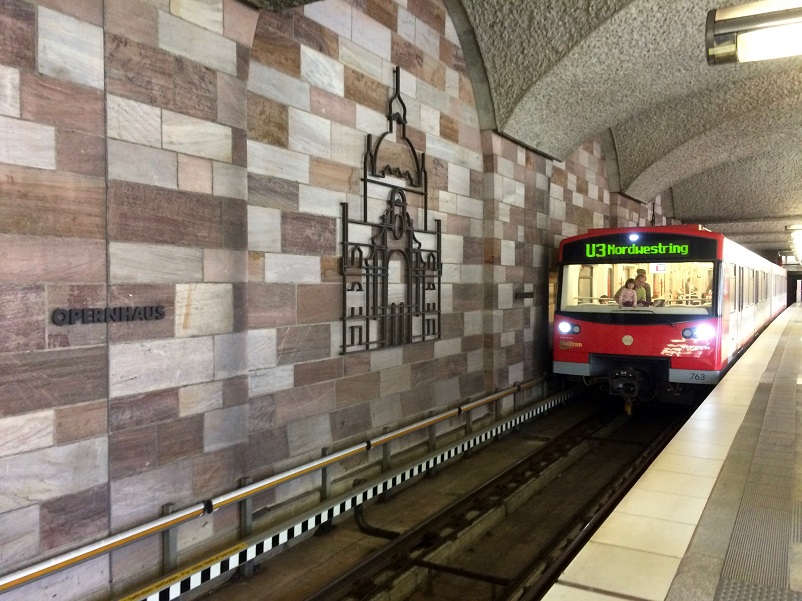 A train arriving in one of the U-Bahn stations in Nuremberg, Germany