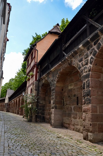Archways on an old city wall in Nuremberg, Germany
