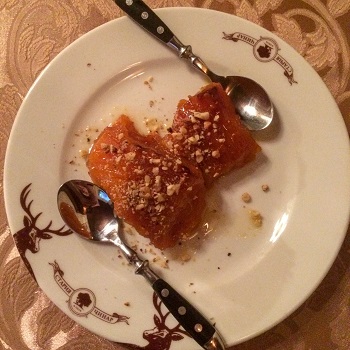 Plate of pumpkin dessert at Restaurant Old Chinar in Sofia, Bulgaria