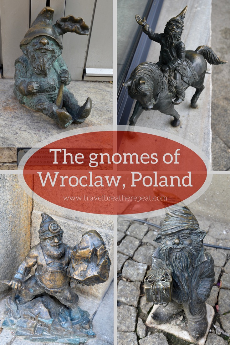 All about the gnomes of Wroclaw, Poland; history of the Wroclaw gnomes; pictures of Wroclaw gnomes; Wroclaw krasnale