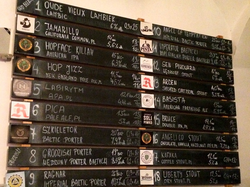Tap list at Kontynuacja, our pick for best Wroclaw bar