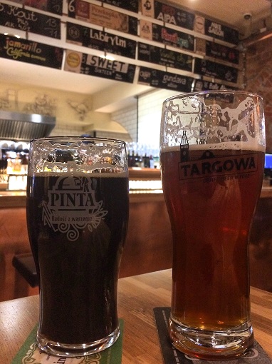 Two craft beers at Targowa Craft Beer and Food in Wroclaw, Poland