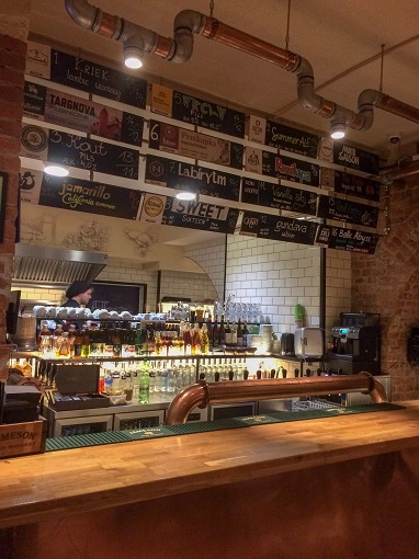 Tap list and bar at Targowa Craft Beer and Food in Wroclaw, Poland