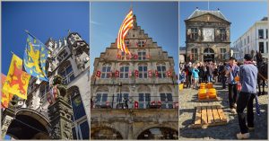 Three pictures of Gouda and the Cheese Market