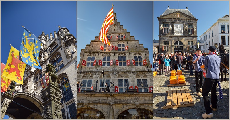 Three pictures of Gouda and the Cheese Market