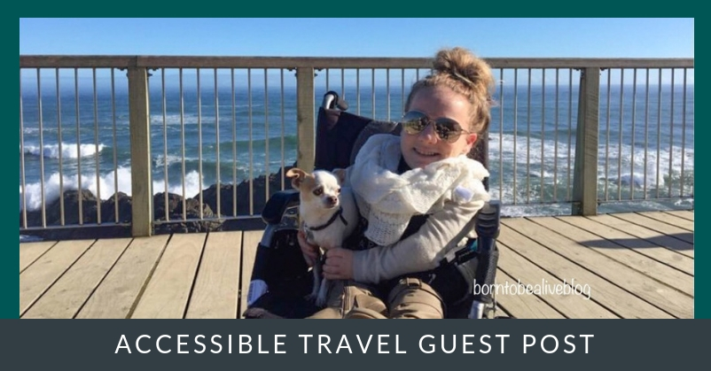 Woman in a wheelchair on a dock, text reads: accessible travel guest post
