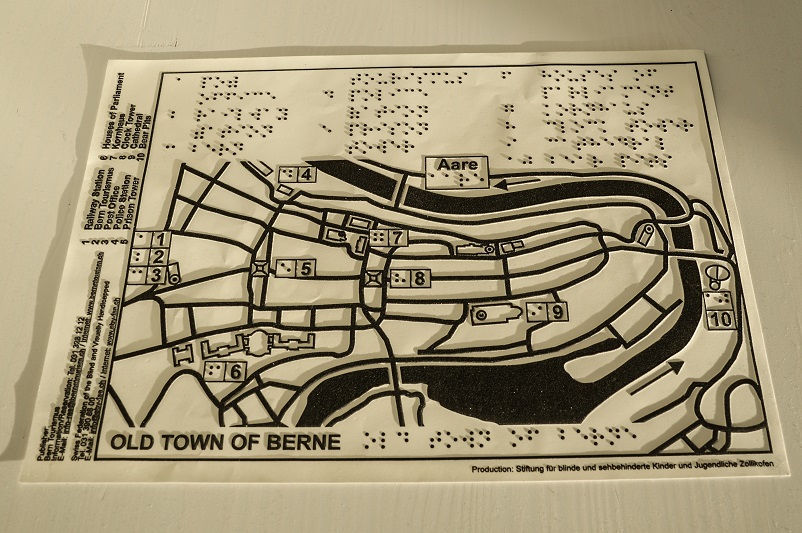 Bern Old Town map for blind people with braille and raised routes