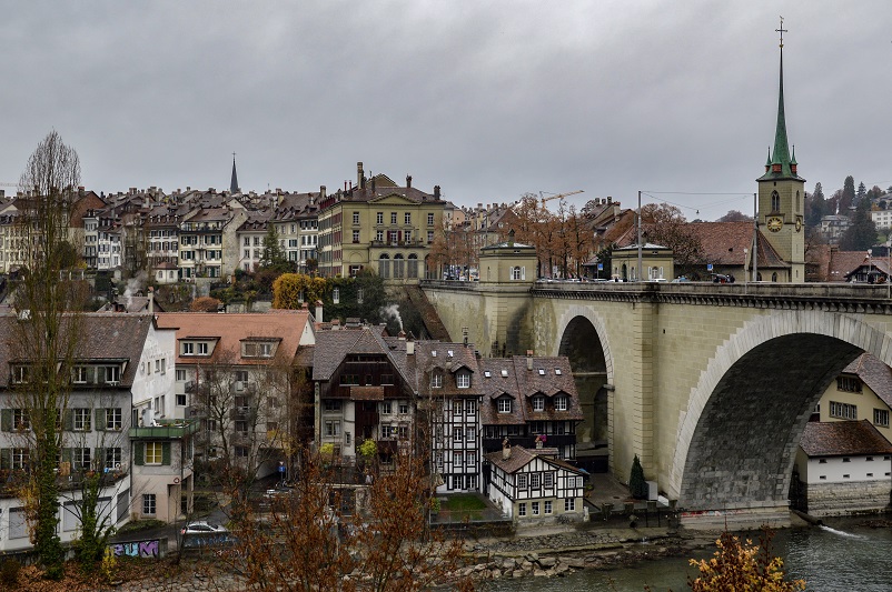 Bridge and buildings in Old Town in Bern, Switzerland