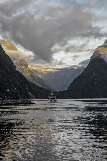 Ship on Milford Sound, South Island, New Zealand