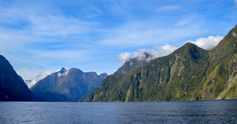 Mountains and water as seen from a Milford Sound cruise in New Zealand
