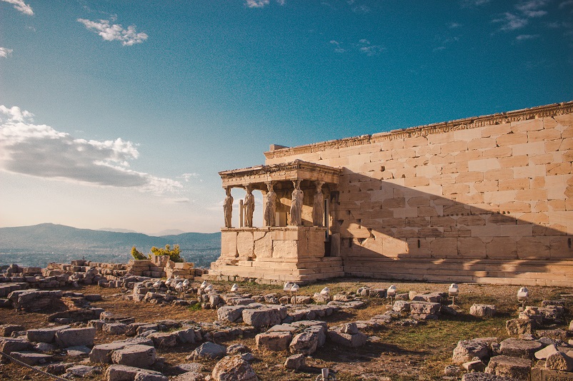 Ancient buildings and ruins, the Erechtheion on the Acropolis in Athens, Greece
