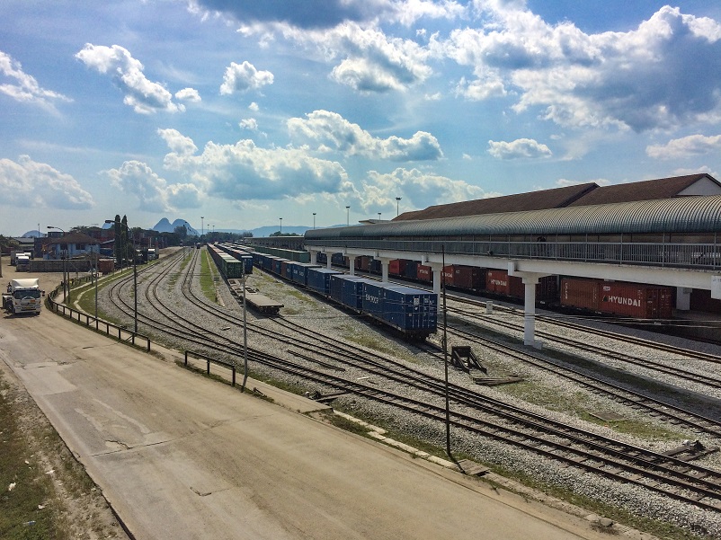 Train tracks and station at Pedang Basar, where we transferred on our trip from Thailand to Malaysia