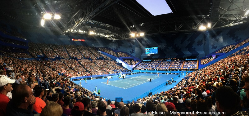 Fans watching tennis indoors at the Hopman Cup in Perth, Australia