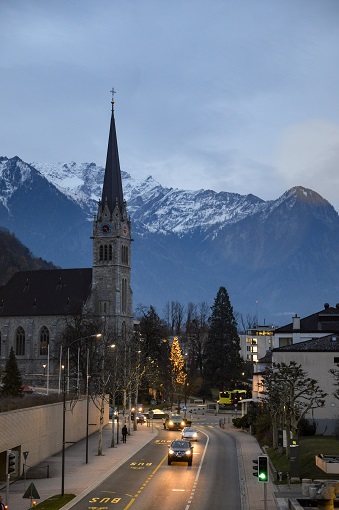 Vaduz Cathedral at night