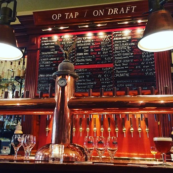 Bar showing taps and a beer list in the Netherlands