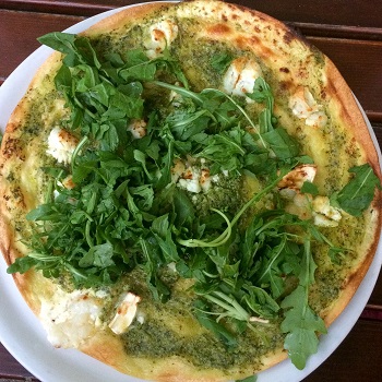 Flammkuchen with arugula in Freiburg