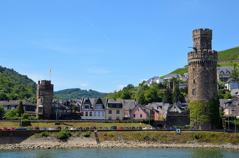 Old round castle turret tower as seen from a Rhine River cruise