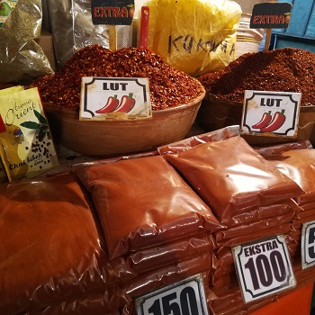 Packages of paprika at the Bit Pazar in Skopje