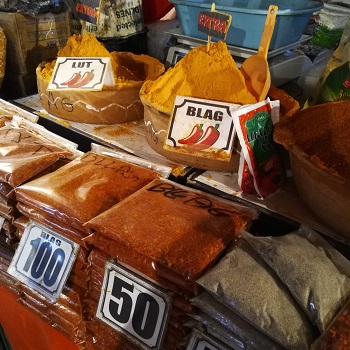 Packages of paprika and other spices at the Bit Pazar in Skopje