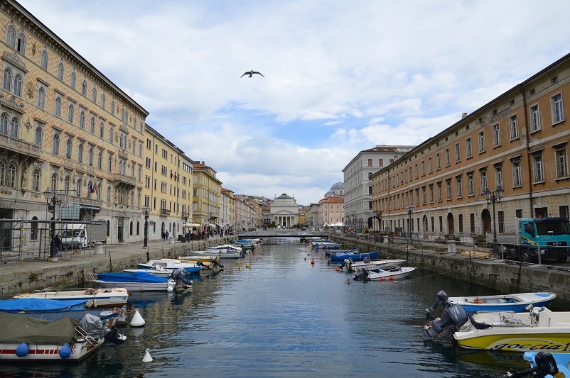 Canal with boats in Trieste, Italy