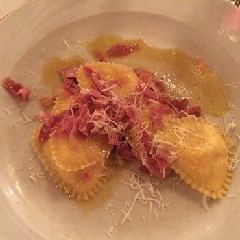 Small plate of pasta with cheese and ham - Trieste