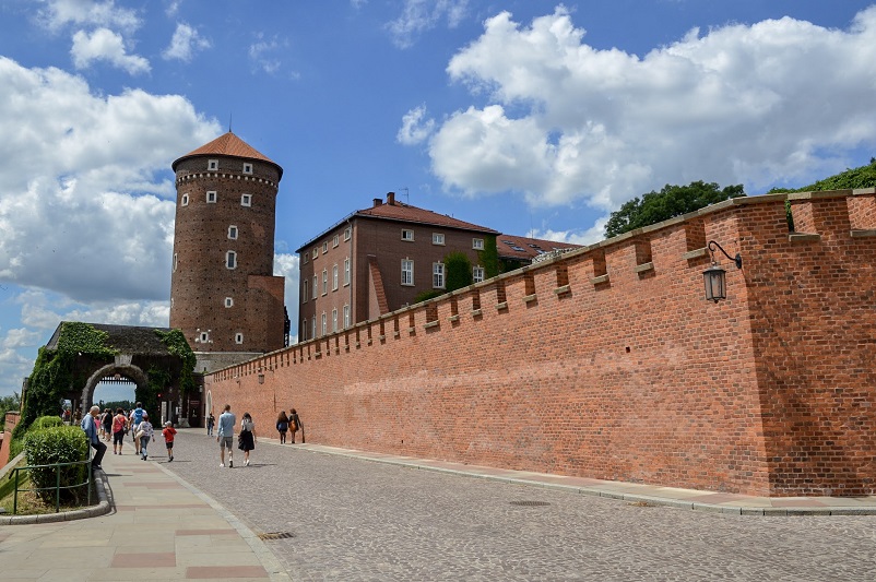 Wawel Castle walls and tower in Krakow, Poland