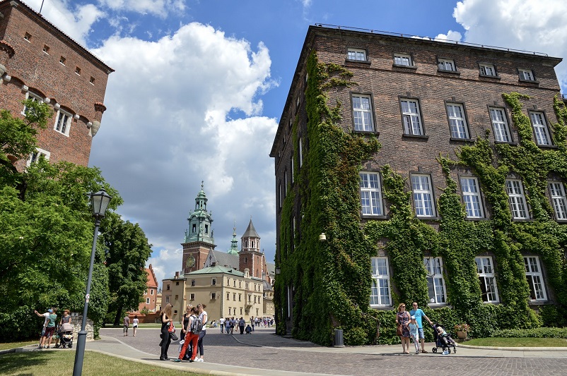 Ivy covered building on the Wawel Castle grounds in Krakow