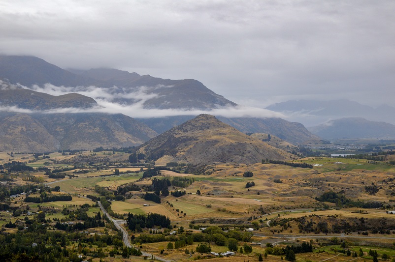 Cloudy grey view of Arrowtown, NZ after hiking Tobins Track