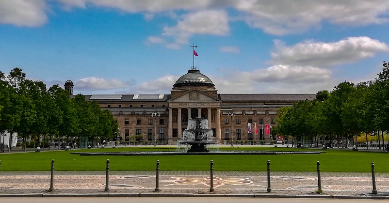 The Kurhaus - a large columned building - in Wiesbaden, Grermany