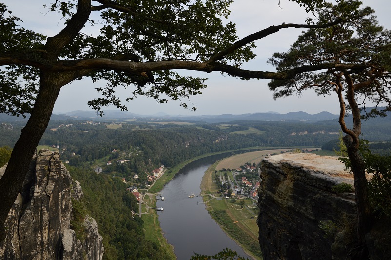 View of Elbe River and Saxon Switzerland from Bastei